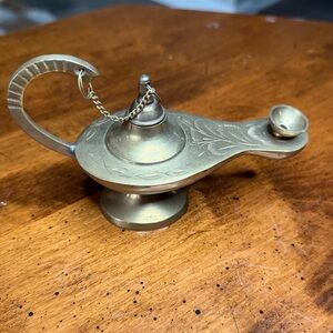 Brass Aladdin Style Oil Lamp with Engraved Design Collectible